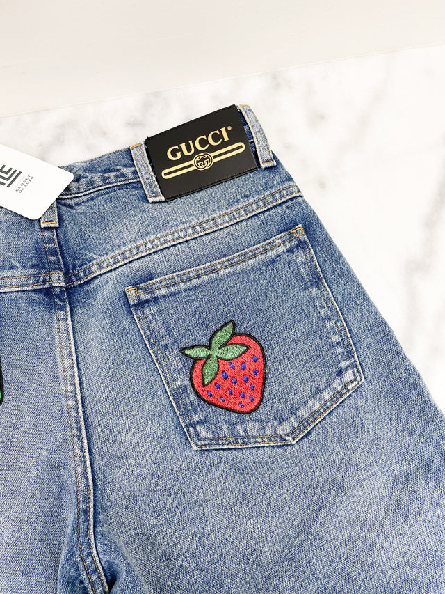 Calça Gucci Cropped Jeans Strawberry Guccy Tam.PP