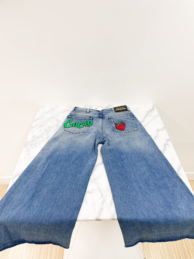 Calça Gucci Cropped Jeans Strawberry Guccy Tam.PP