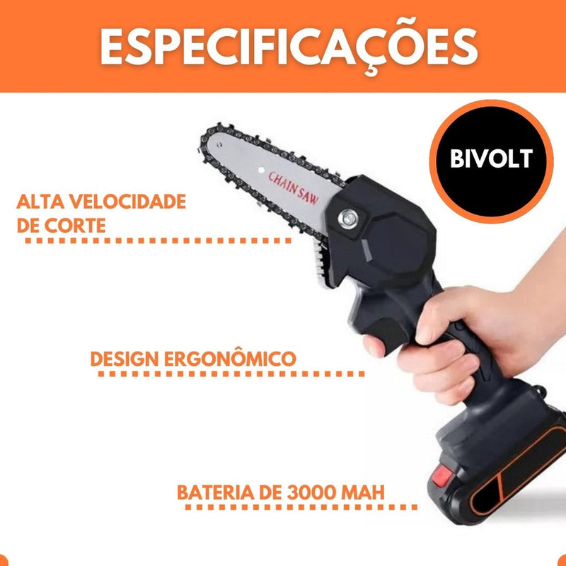 Mini Motoserra Elétrica a Bateria (+1 BATERIA E MALETA DE BRINDE)