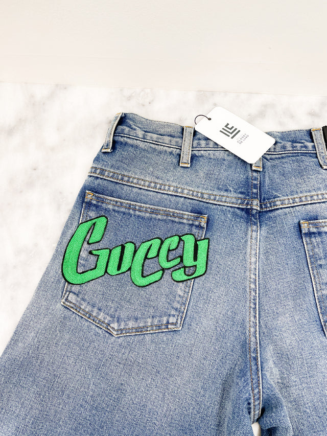 Calça Gucci Cropped Jeans Strawberry Guccy Tam.PP