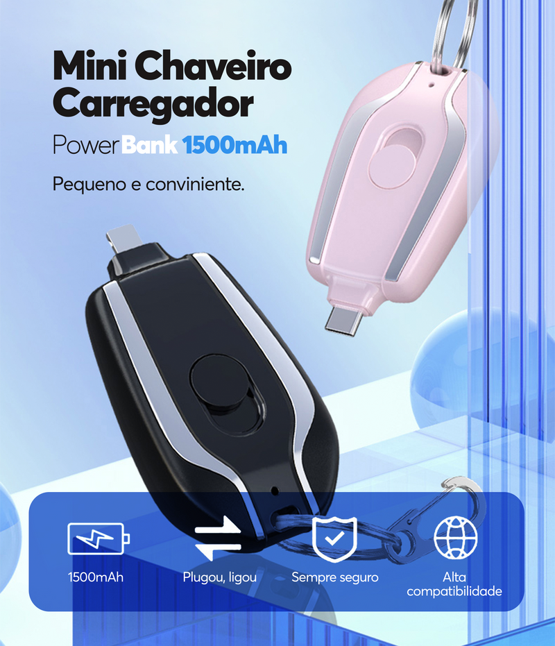 PowerCnx Chaveiro Carregador: Suporta iPhone e Android | Oferta Especial - Compre 1, Leve 2 - Somente Hoje!