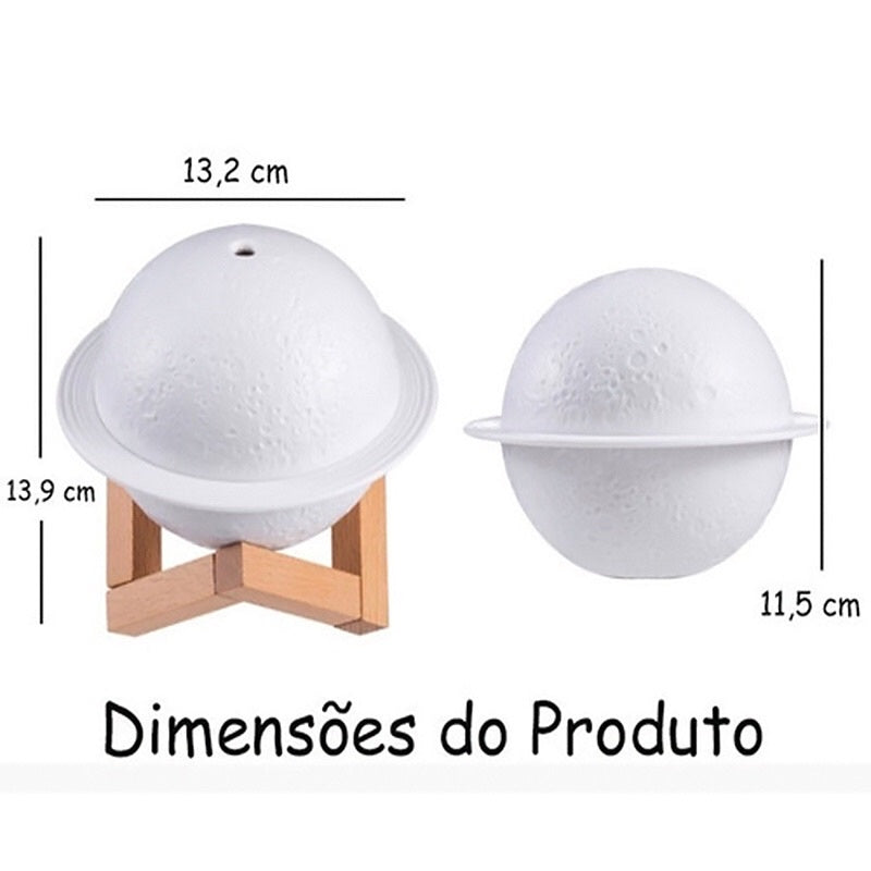 Umidificador Aromatizador Luminária Abajur Lua planeta 3d 200ml - Tora Design