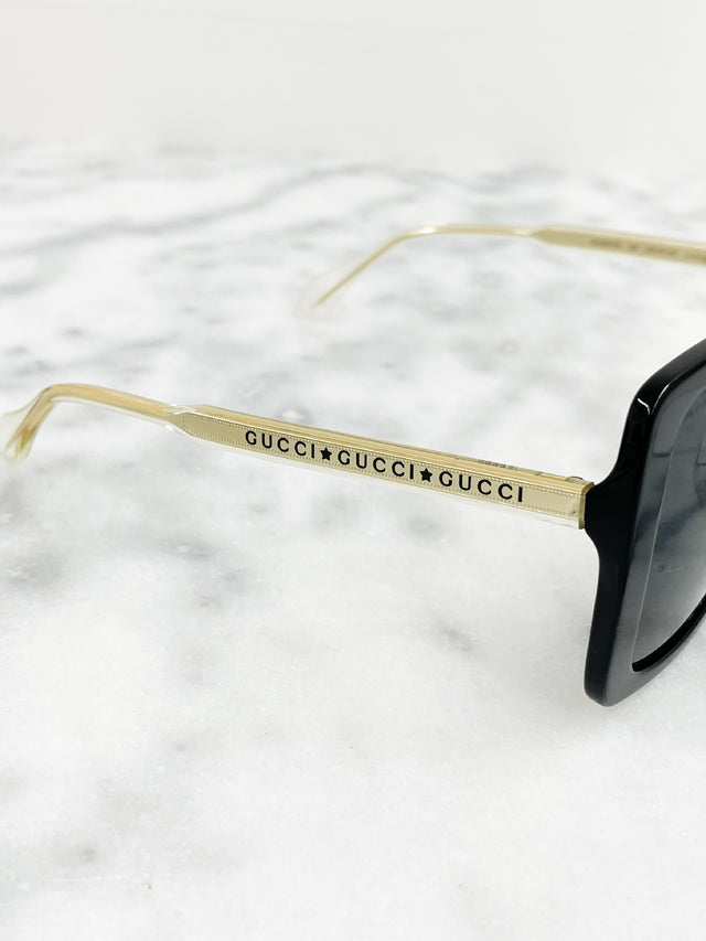 Óculos Gucci Oversized Frame Logos Preto